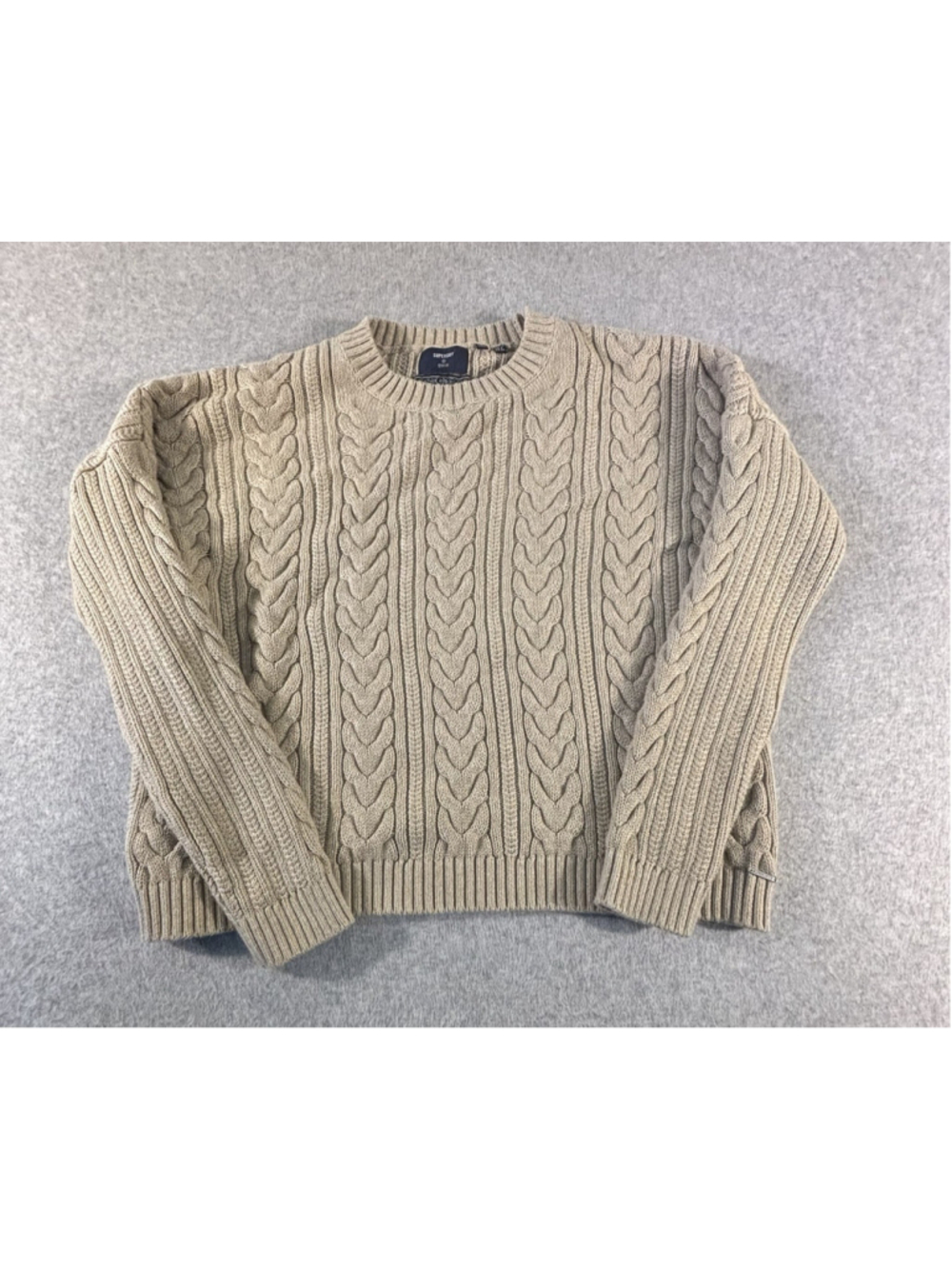 Superdry Wool Blend Chunky Cable Knit Sweater Small Crewneck Fisherman Outdoor